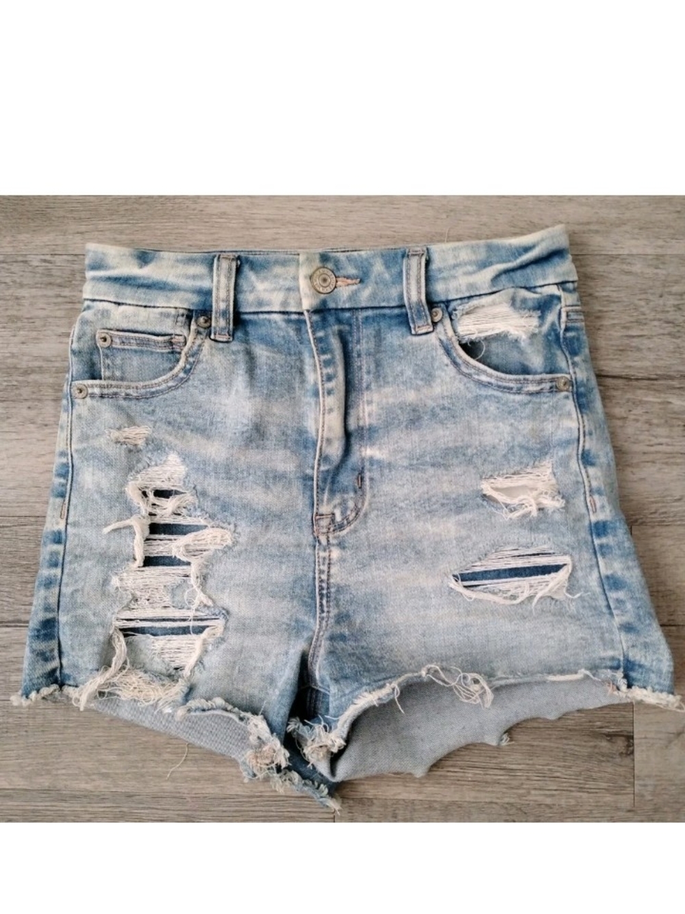 American Eagle Curvy Hi-Rise Shortie Shorts Ripped Light Stretch Women's SZ 0